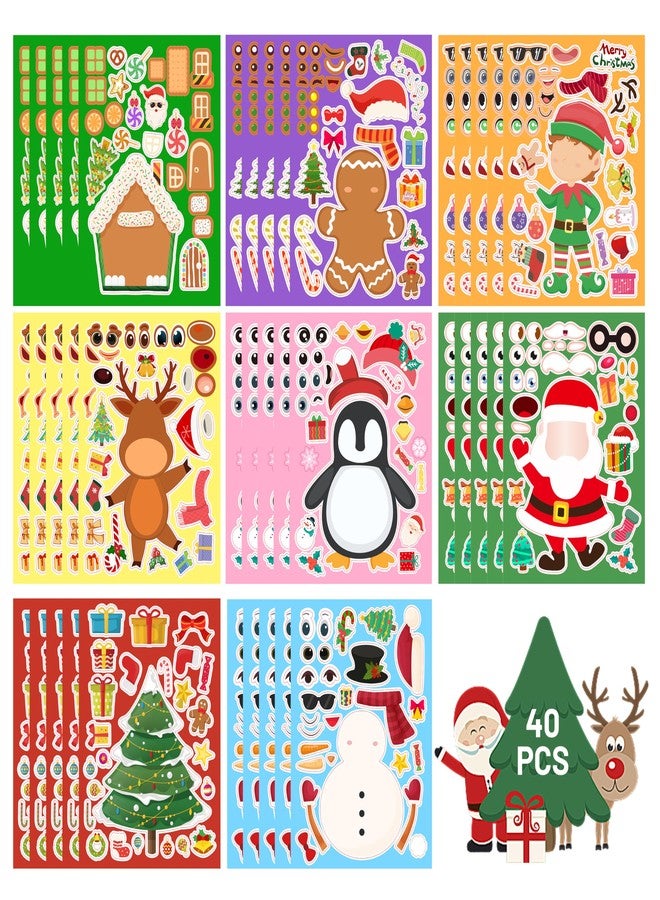 Chambom Christmas Stickers for Kids - 40 Sheets Stocking Stuffers & Christmas Party Favors Supplies Games Activities, Xmas DIY Craft Stickers Holiday Sticker for Crafts, Make a Face Sticker Xmas Gifts - Image 1